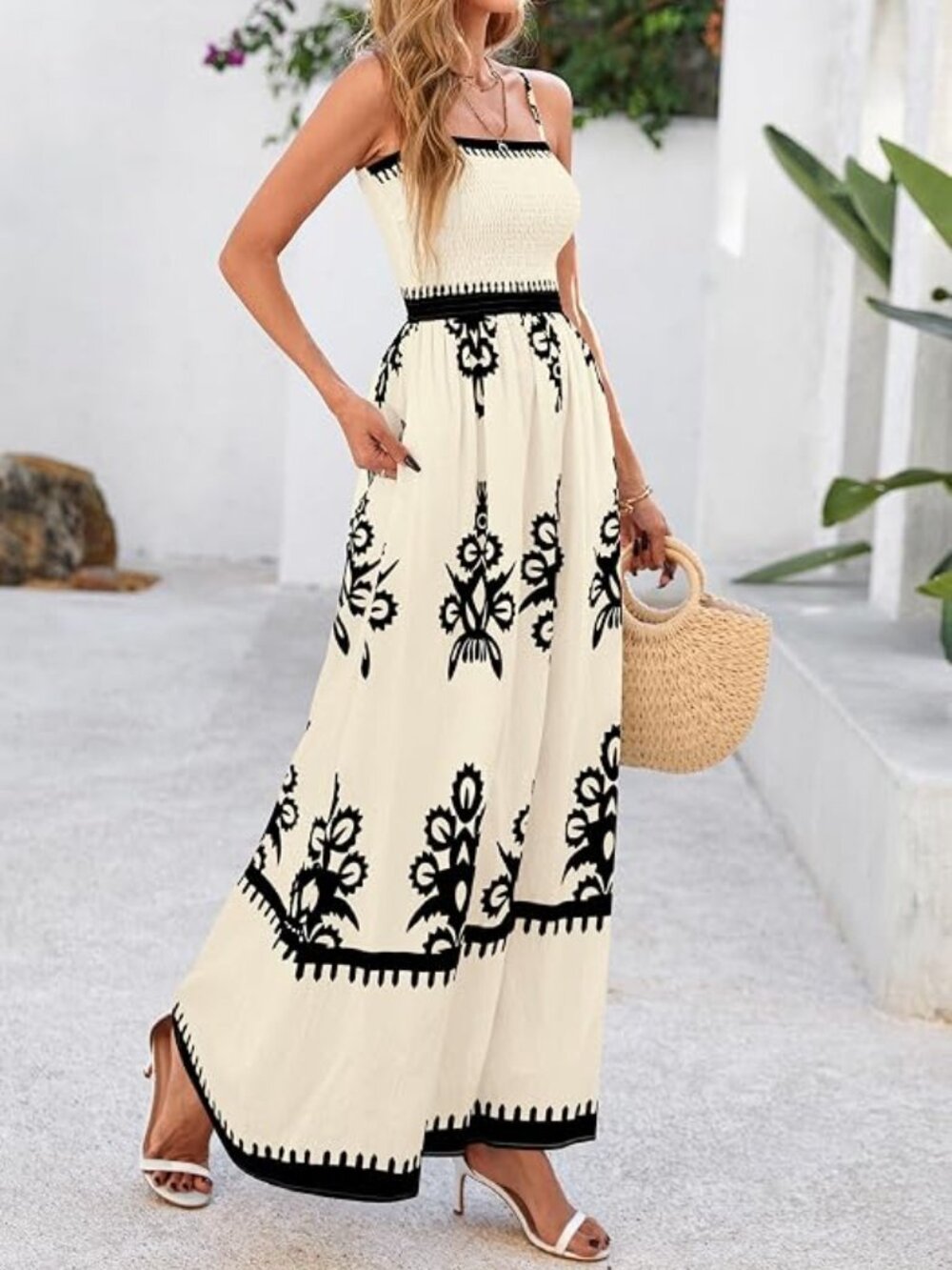 New PRETTYGARDEN  Bohemian Smocked Maxi Dress